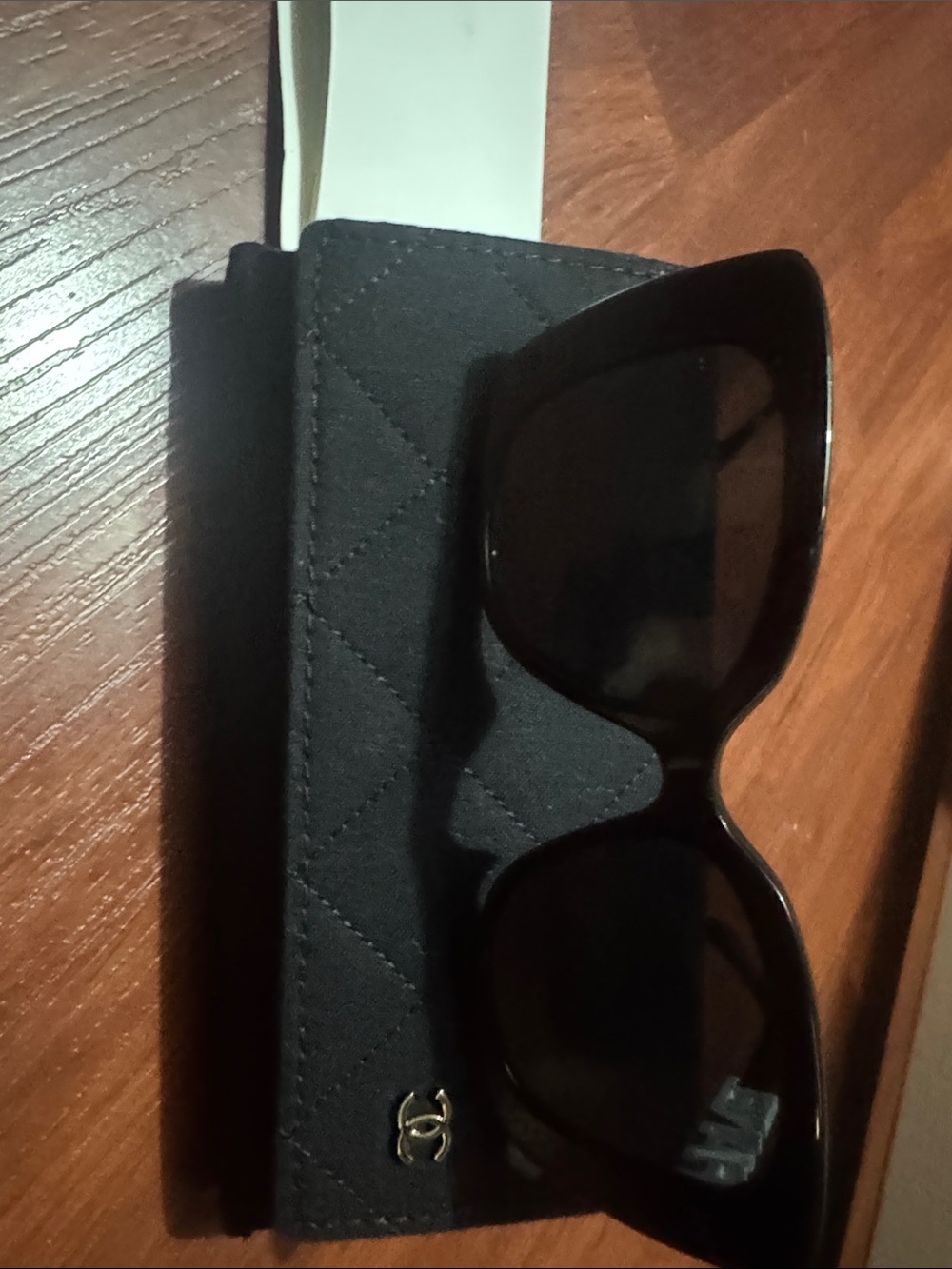 CHANEL Black Quilted Sunglasses Case with Gold CC Emblem